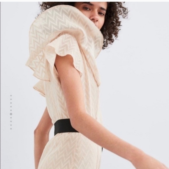 NWT Zara Blush 4Pink Chevron Flutter Sleeve Midi Dress - Picture 2 of 11